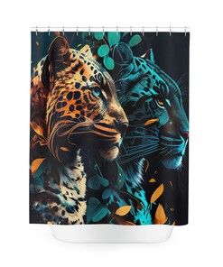Bold And Beautiful Wildcat Shower Curtain Design, Bright And Fun Cat Theme For Bathroom Decor