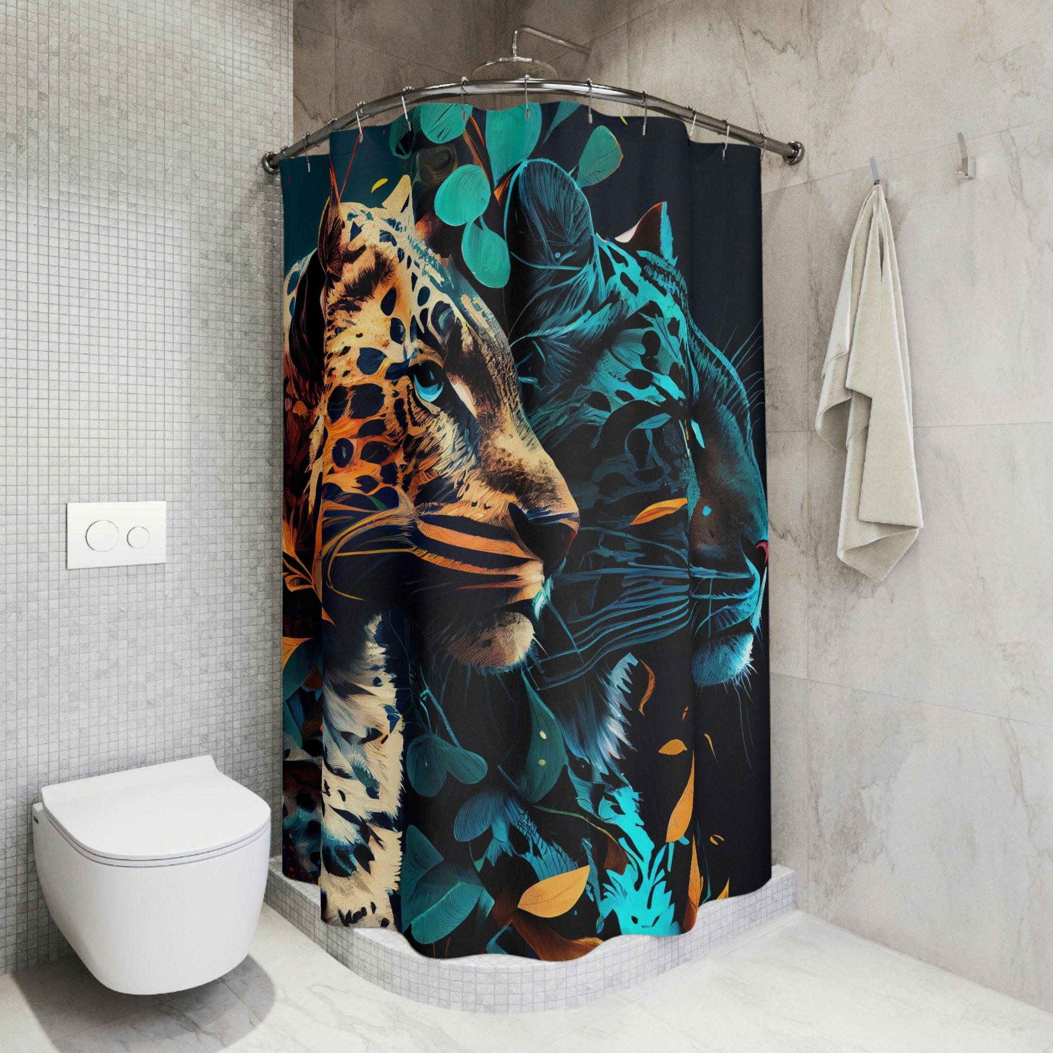 Bold And Beautiful Wildcat Shower Curtain Design, Bright And Fun Cat Theme For Bathroom Decor - Image 3