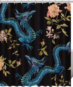 Bold And Colorful Dragon Pattern Shower Curtain Set For Any Bathroom