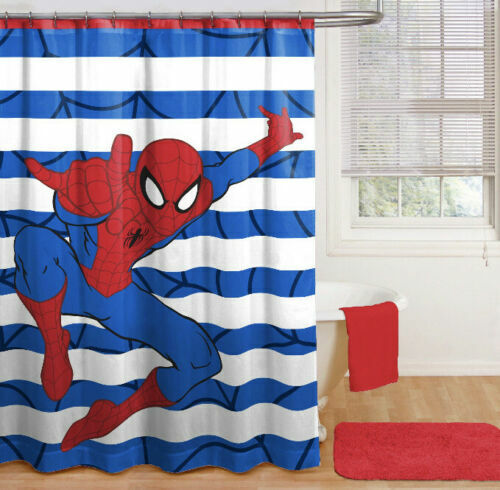 Bold And Fun Spiderman Fabric Shower Curtain For Kids Bathroom