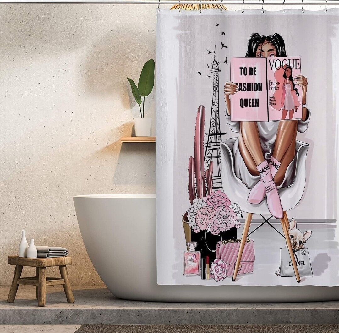 Bold And Glamorous Black Girl African American Shower Curtain For Your Bathroom Decor - Image 2