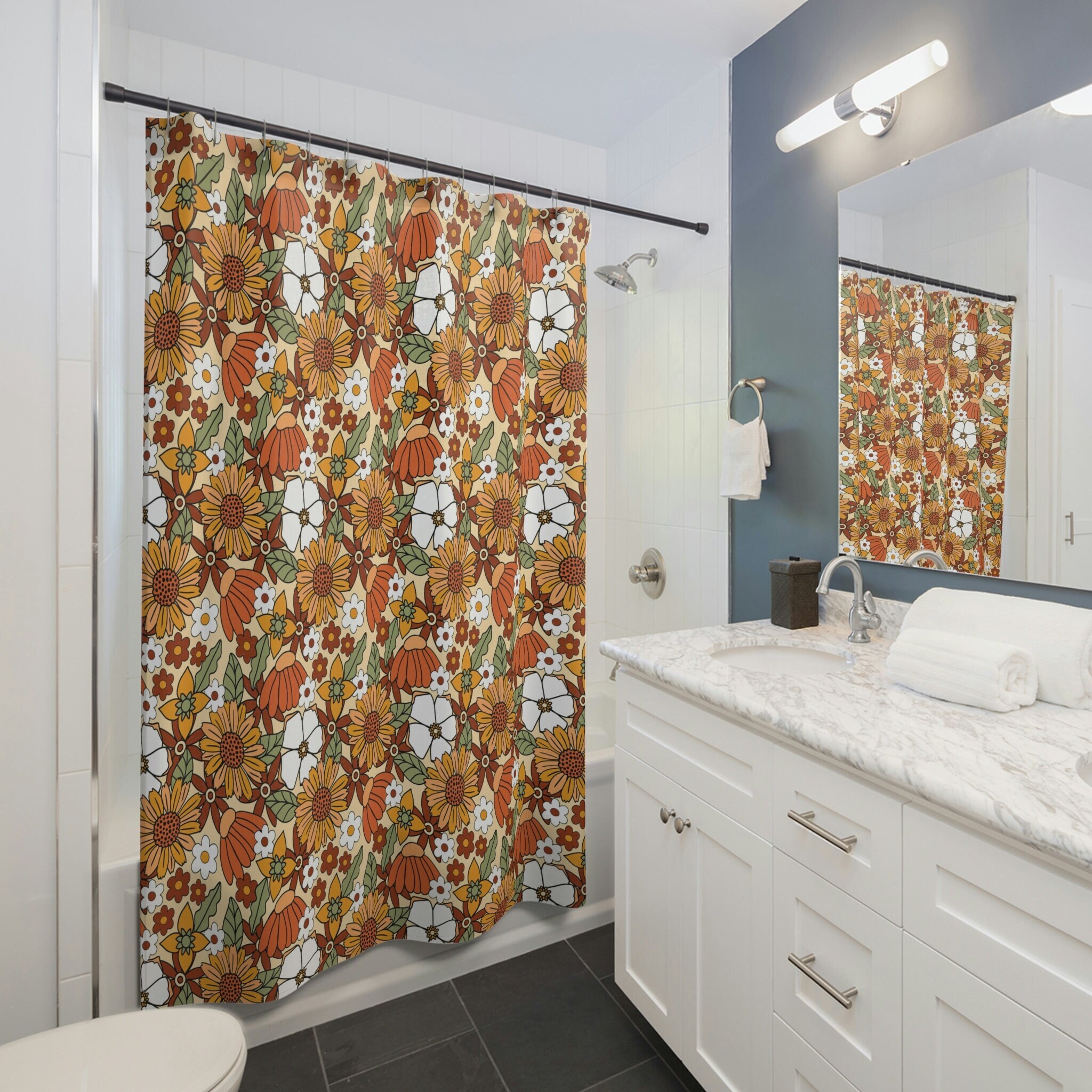 Bold And Moody Botanical Floral Shower Curtain, Make A Statement With Your Bathroom Decor