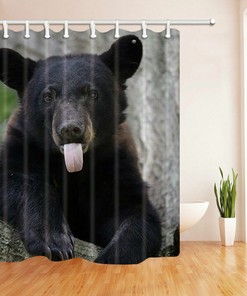 Bold Black Bear Wildlife Shower Curtain In Black And White, Ideal For Any Nature Lover'S Bathroom Decor