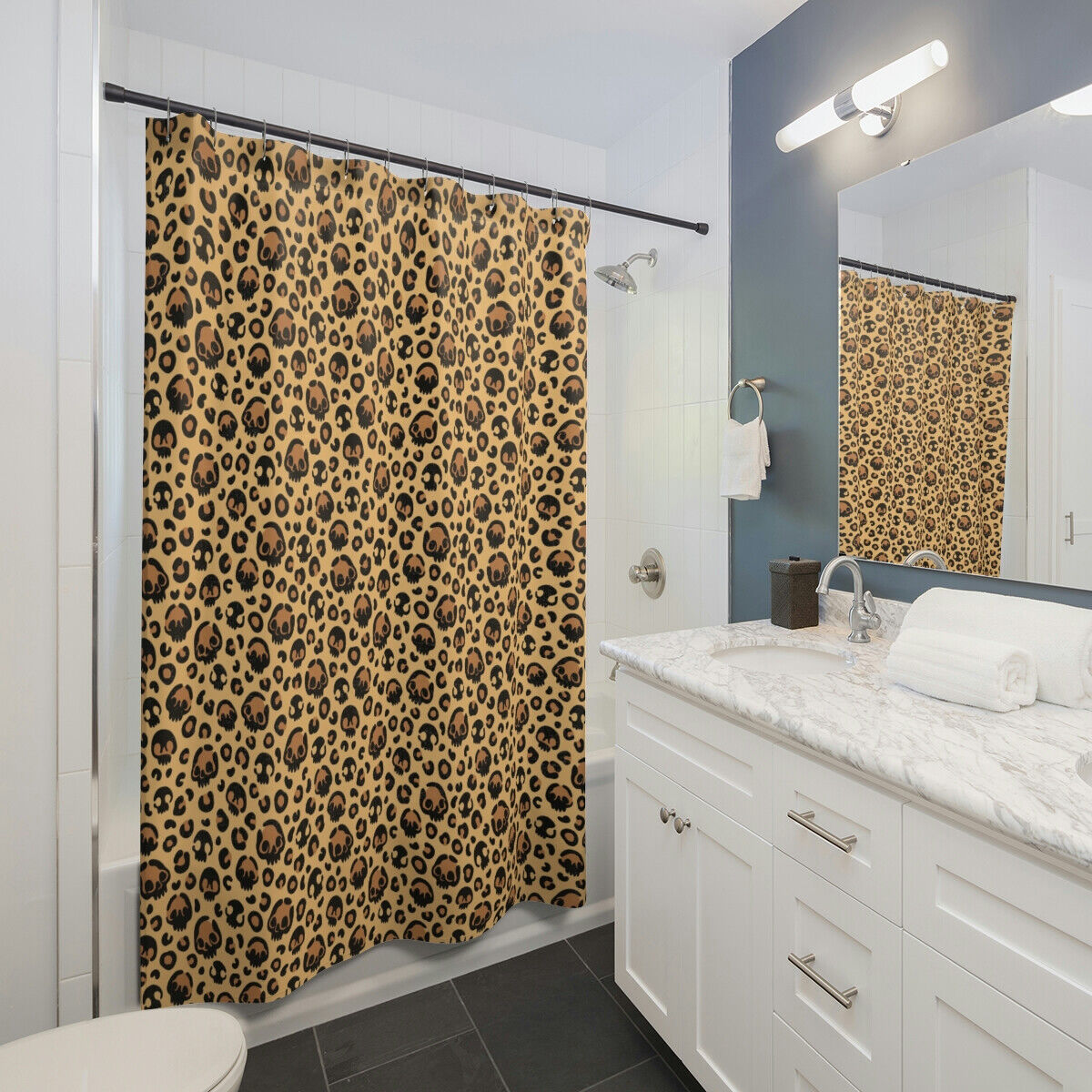 Bold Black Leopard Print Shower Curtain, Statement Bathroom Decor