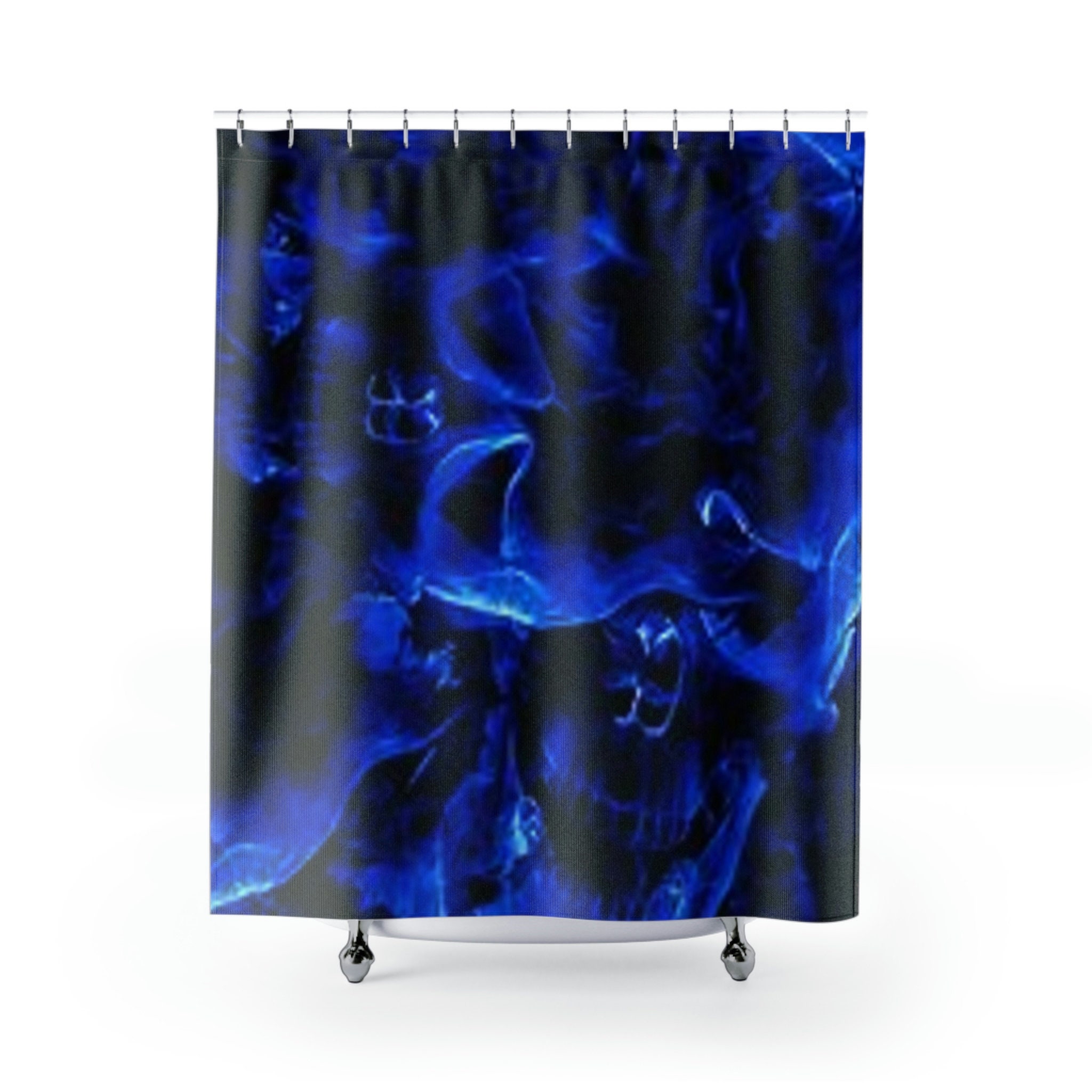 Bold Blue Skull And Smoke Shower Curtain For Bathroom Decor - Image 2