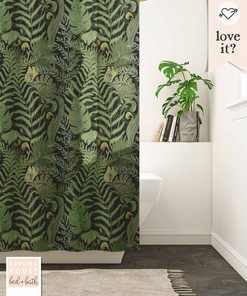 Bold Emerald Green Fern Leaf Shower Curtain With Dark Academia Woodland Forest Trees