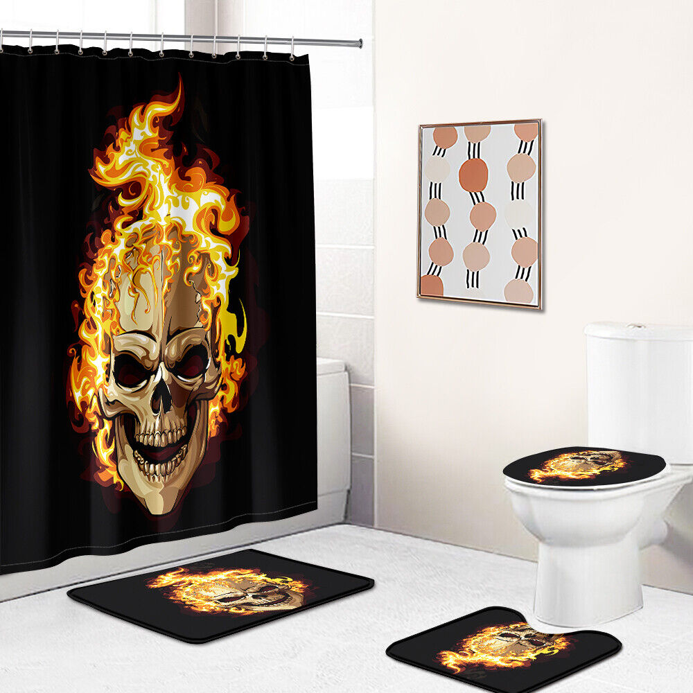 Bold Fire Skull Waterproof Shower Curtain For A Standout Bathroom Decor
