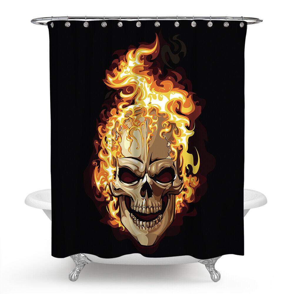 Bold Fire Skull Waterproof Shower Curtain For A Standout Bathroom Decor
