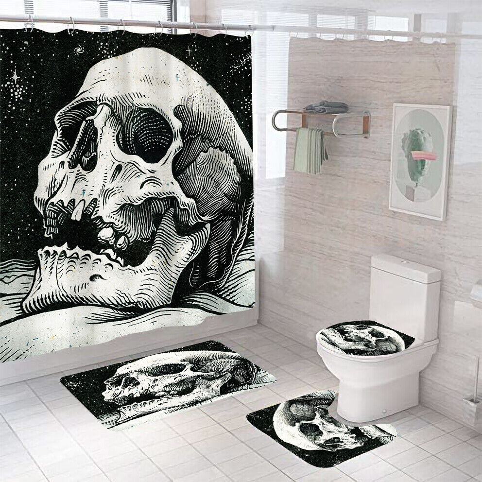 Bold Graphic Skull Print Shower Curtain for a Statement-Making Bathroom