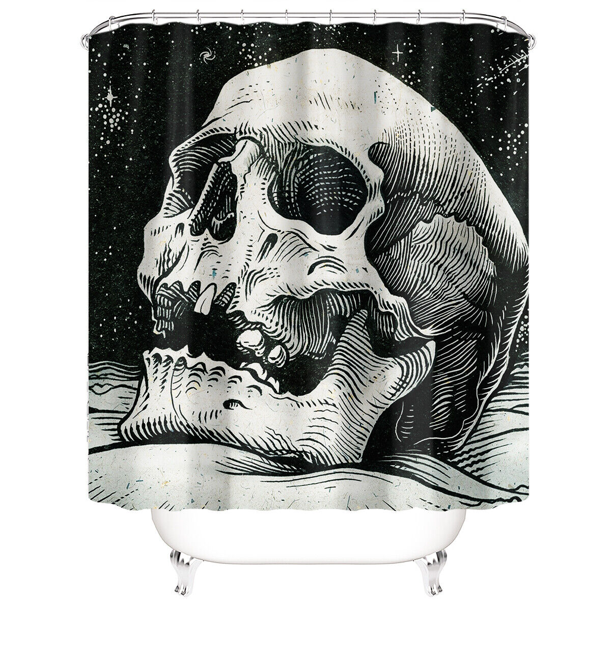 Bold Graphic Skull Print Shower Curtain for a Statement-Making Bathroom