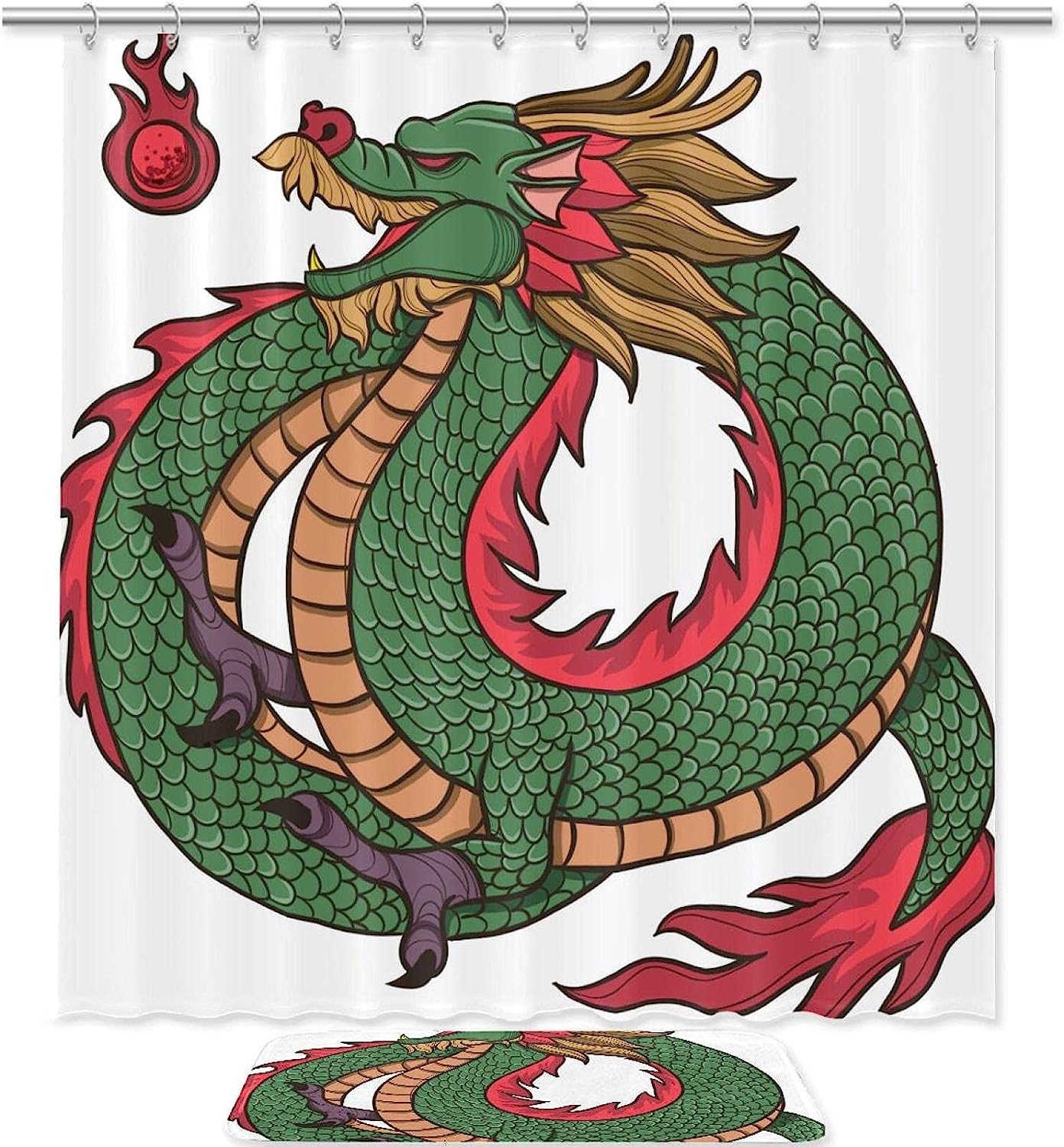 Bold Green Chinese Dragon Waterproof Shower Curtain For Exotic Bathroom Decor