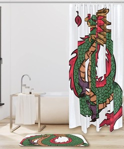 Bold Green Chinese Dragon Waterproof Shower Curtain For Exotic Bathroom Decor