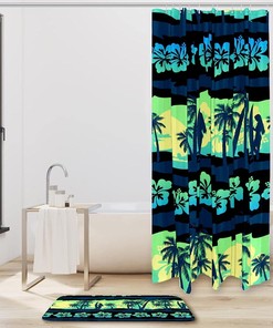 Bold Green and Pink Frangipani Flower Print Shower Curtain for a Fun Bathroom