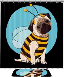 Bold Honey Bee Shower Curtain - Nature Bathroom Decor with Black and White Striped Design 