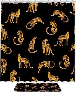 Bold Leopard Print Shower Curtain With Waterproof Fabric And Bathroom Accessories