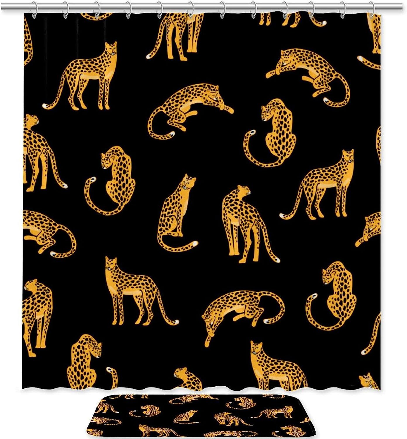 Bold Leopard Print Shower Curtain With Waterproof Fabric And Bathroom Accessories