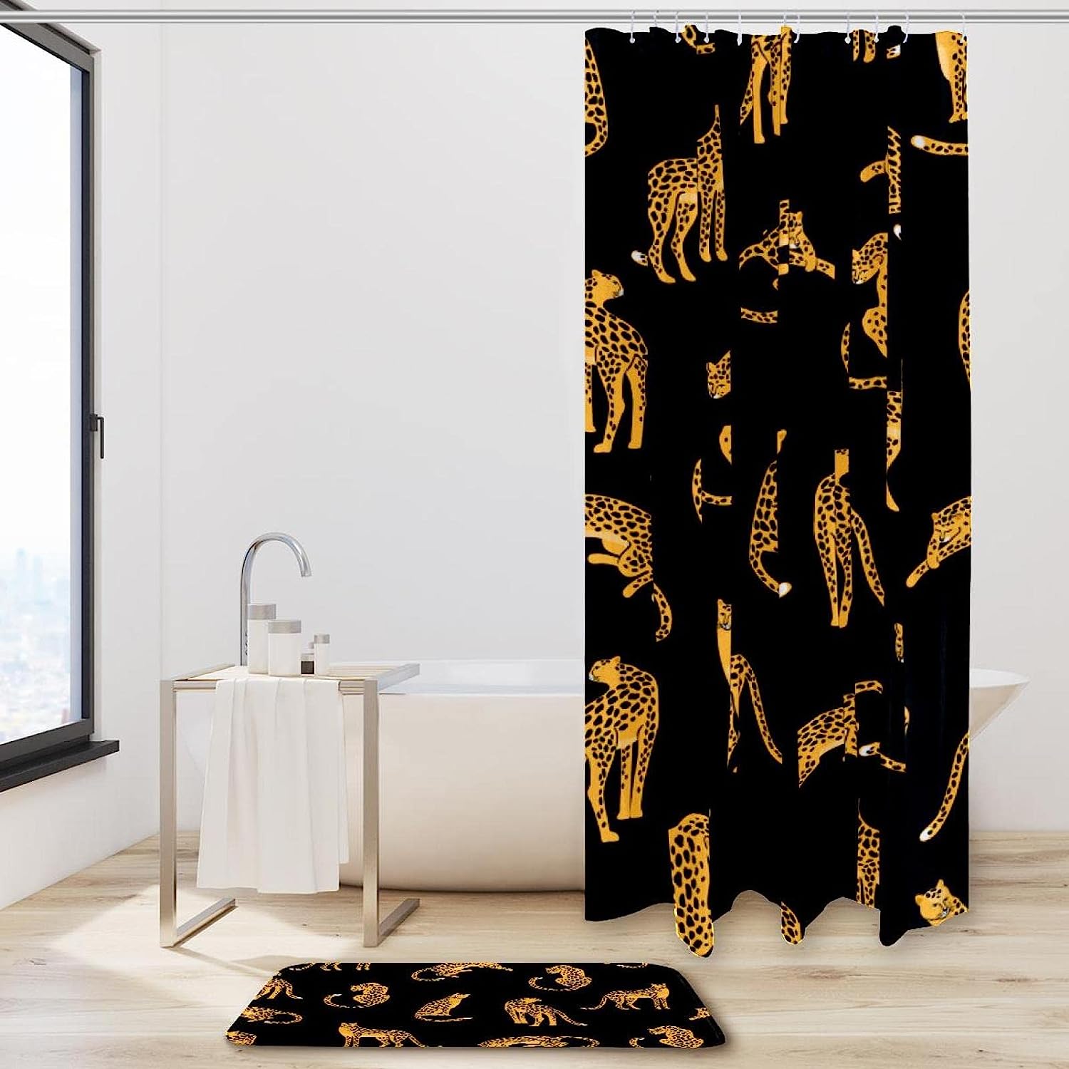 Bold Leopard Print Shower Curtain With Waterproof Fabric And Bathroom Accessories - Image 2