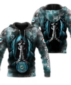 Bold Miami Dolphins Skull 3D Hoodie With Smoke Background