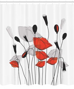 Bold Poppy Flower Print Shower Curtain For Artistic Bathroom Decor