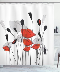 Bold Poppy Flower Print Shower Curtain For Artistic Bathroom Decor