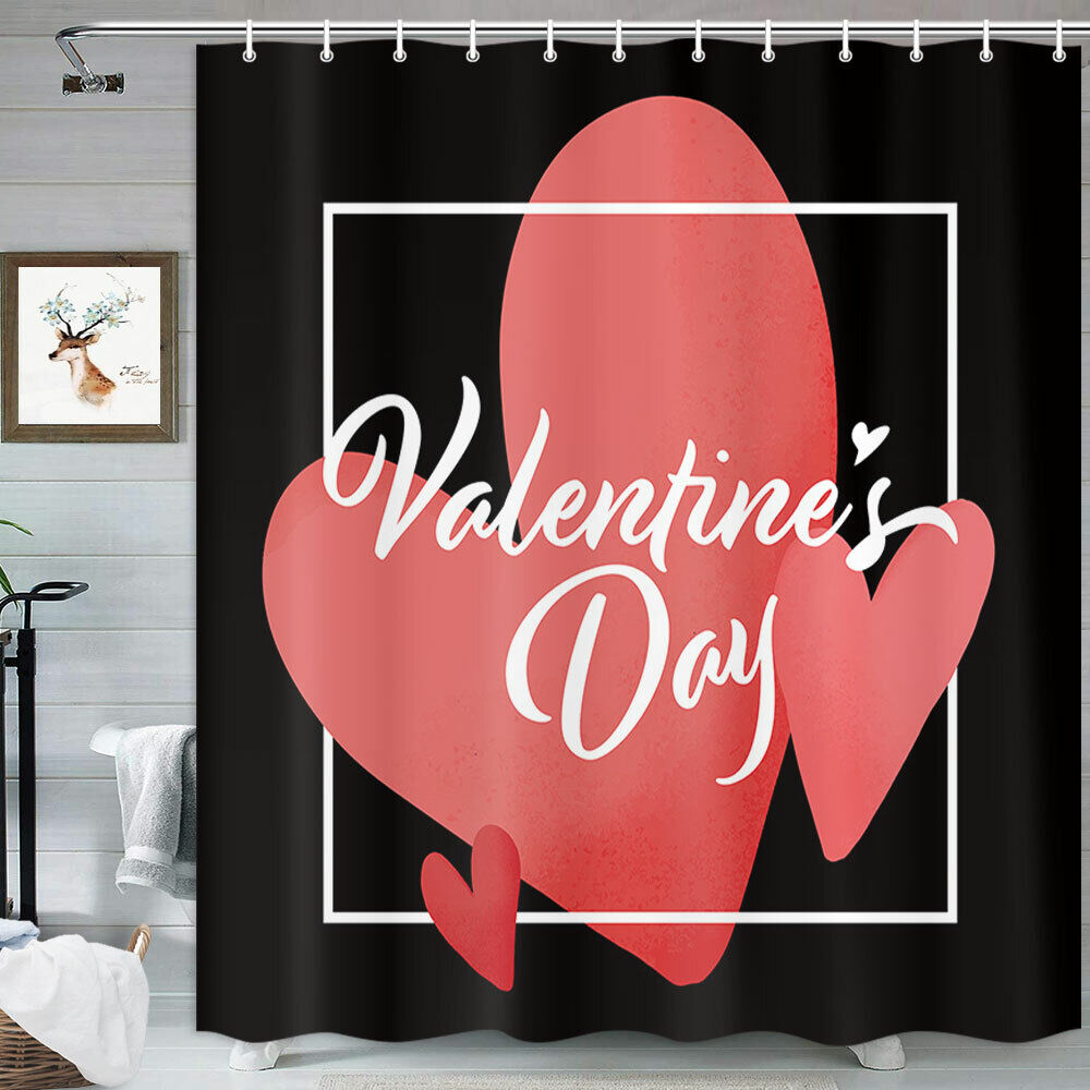 Bold Red Love Heart Shower Curtain on Black Background for a Dramatic Bathroom