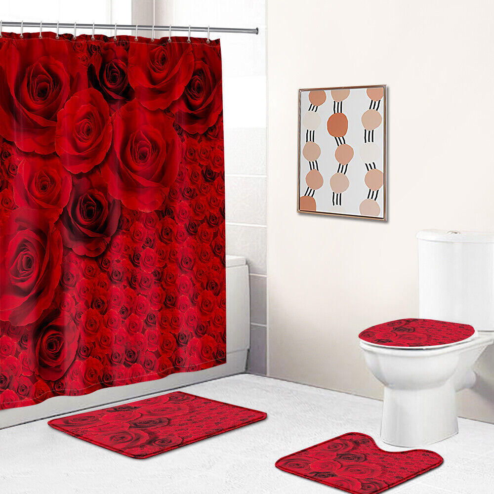 Bold Red Rose Shower Curtain for a Striking Bathroom