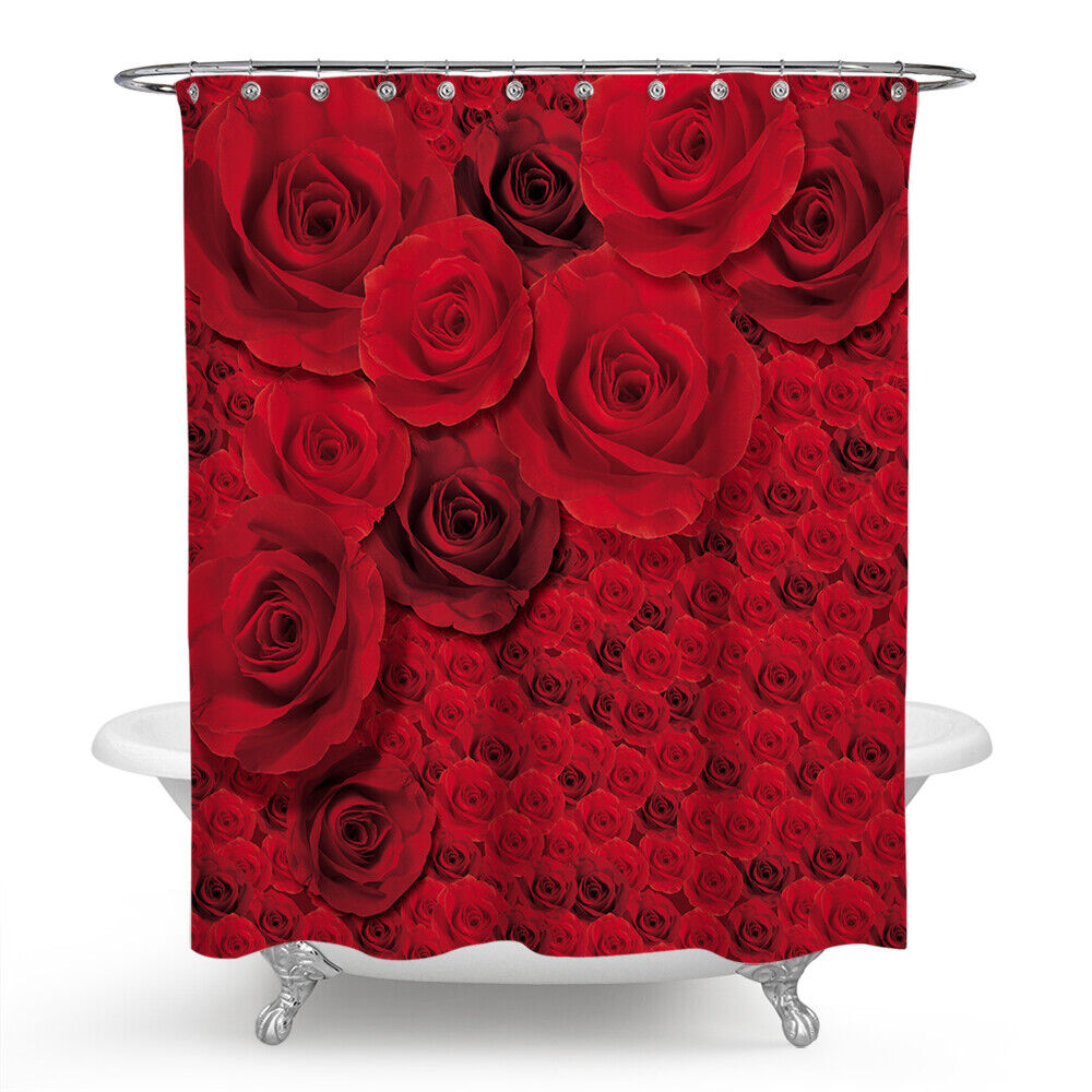 Bold Red Rose Shower Curtain for a Striking Bathroom