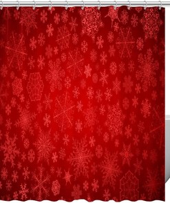 Bold Red Snowflake Print Fabric Shower Curtain for Festive Winter Bathroom Decor