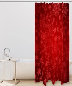 Bold Red Snowflake Print Fabric Shower Curtain for Festive Winter Bathroom Decor