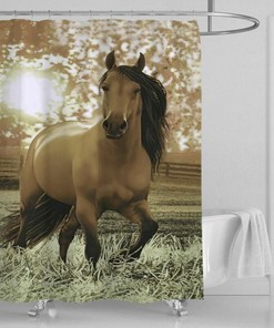 Bold Steed War Horse Shower Curtain, Strong Horse Silhouette Bathroom Decor