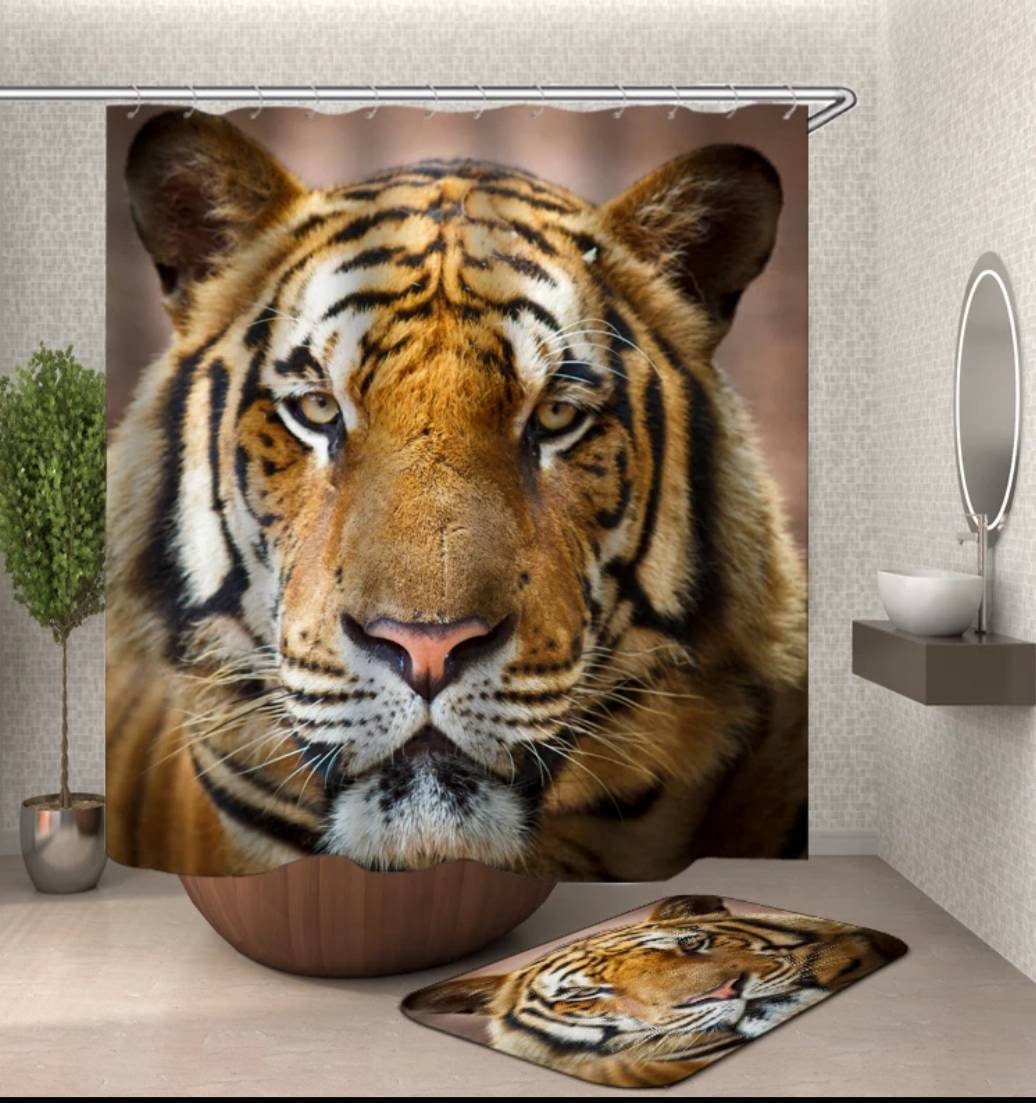 Bold Tiger Print Shower Curtain for Eye-Catching Bathroom Decor
