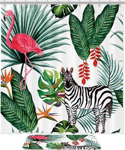 Bold Tropical Flamingo Zebro and Eco-Friendly Shower Curtain 