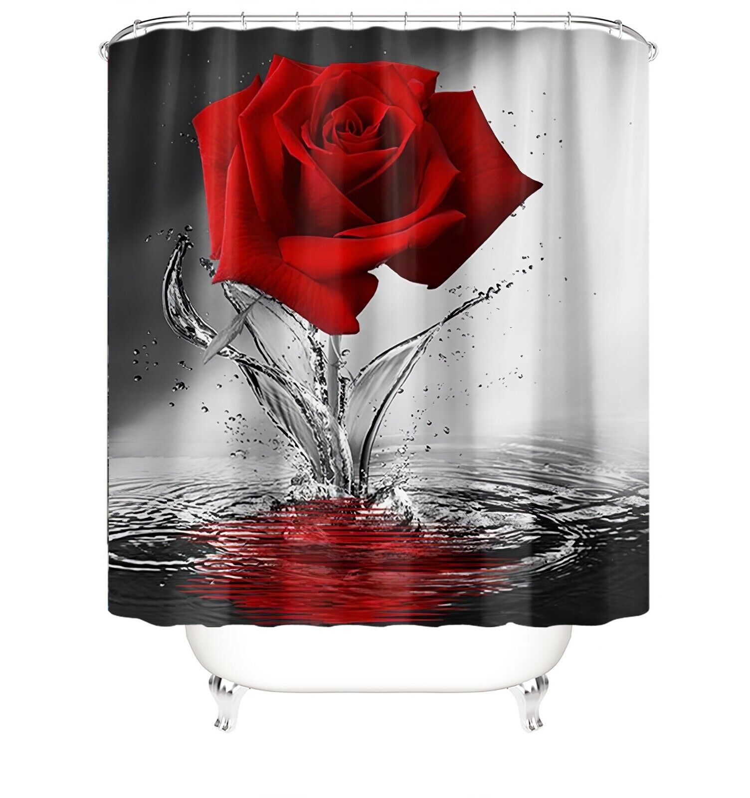 Bold and Beautiful Red Rose Waterproof Shower Curtain for a Dramatic Touch