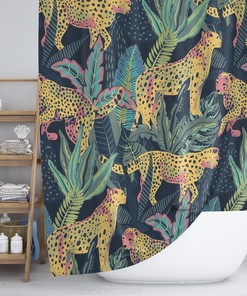 Bold and Colorful Tropical Wildlife Pattern Shower Curtain for Bathroom Decor