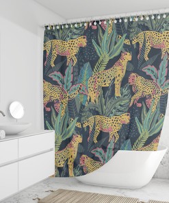 Bold and Colorful Tropical Wildlife Pattern Shower Curtain for Bathroom Decor