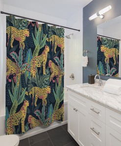 Bold and Colorful Tropical Wildlife Pattern Shower Curtain for Bathroom Decor