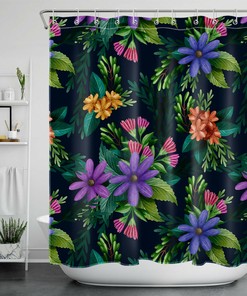 Bold and Colorful with Green Leaves and Flowers Shower Curtain for Your Tropical Bathroom