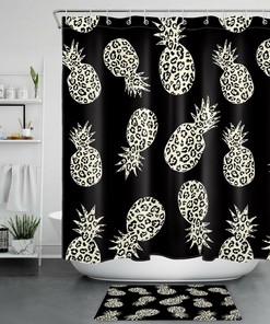 Bold and Dramatic Pineapple Print Shower Curtain for a Bold Bathroom