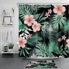 Bold and Vibrant Pink Floral and Tropical Plants on Black Shower Curtain for Bold and Modern Bathroom Decor