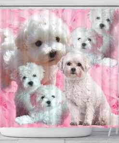 Bolognese Dog Print Boho Shower Curtain, Fun And Adorable Design For Dog Owners' Bathroom