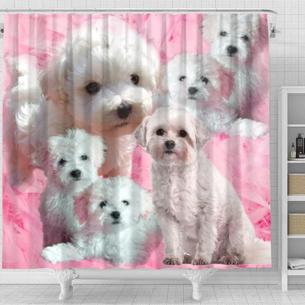 Bolognese Dog Print Boho Shower Curtain, Fun And Adorable Design For Dog Owners' Bathroom - Image 4
