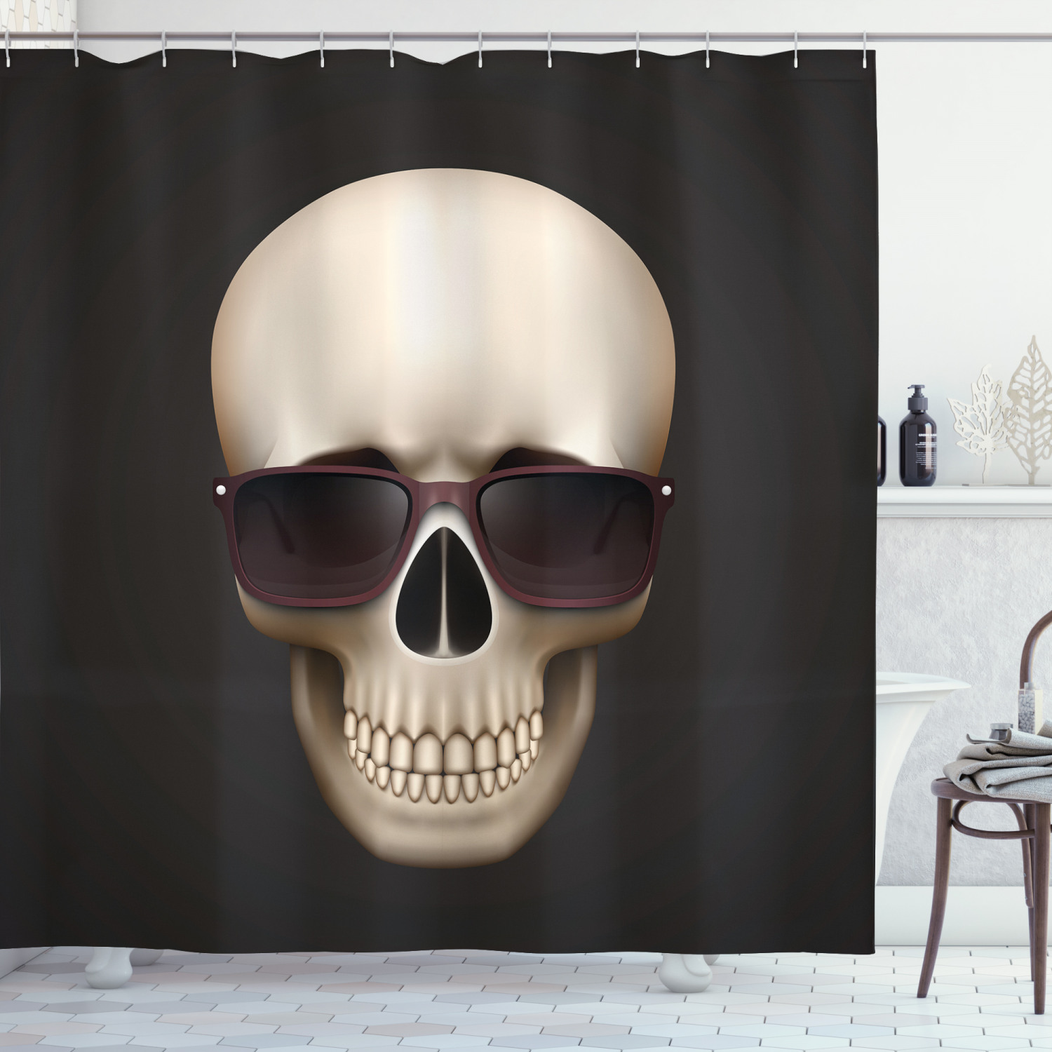 Bones Print Skull Fabric Shower Curtain - Halloween Skull Bathroom Decor