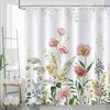 Bonhause Spring Floral Shower Curtain, Garden Flower And Leaves Print, Waterproof Fabric For The Bathroom