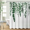 Boodii Hunter Green Leaf Shower Curtain, Eucalyptus Spring Print, Botanical Floral Leaf Design