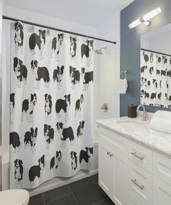Border Collie Dog Printed Shower Curtain, Artistic And Unique Design, Perfect For Dog Owners' Bathroom Decor