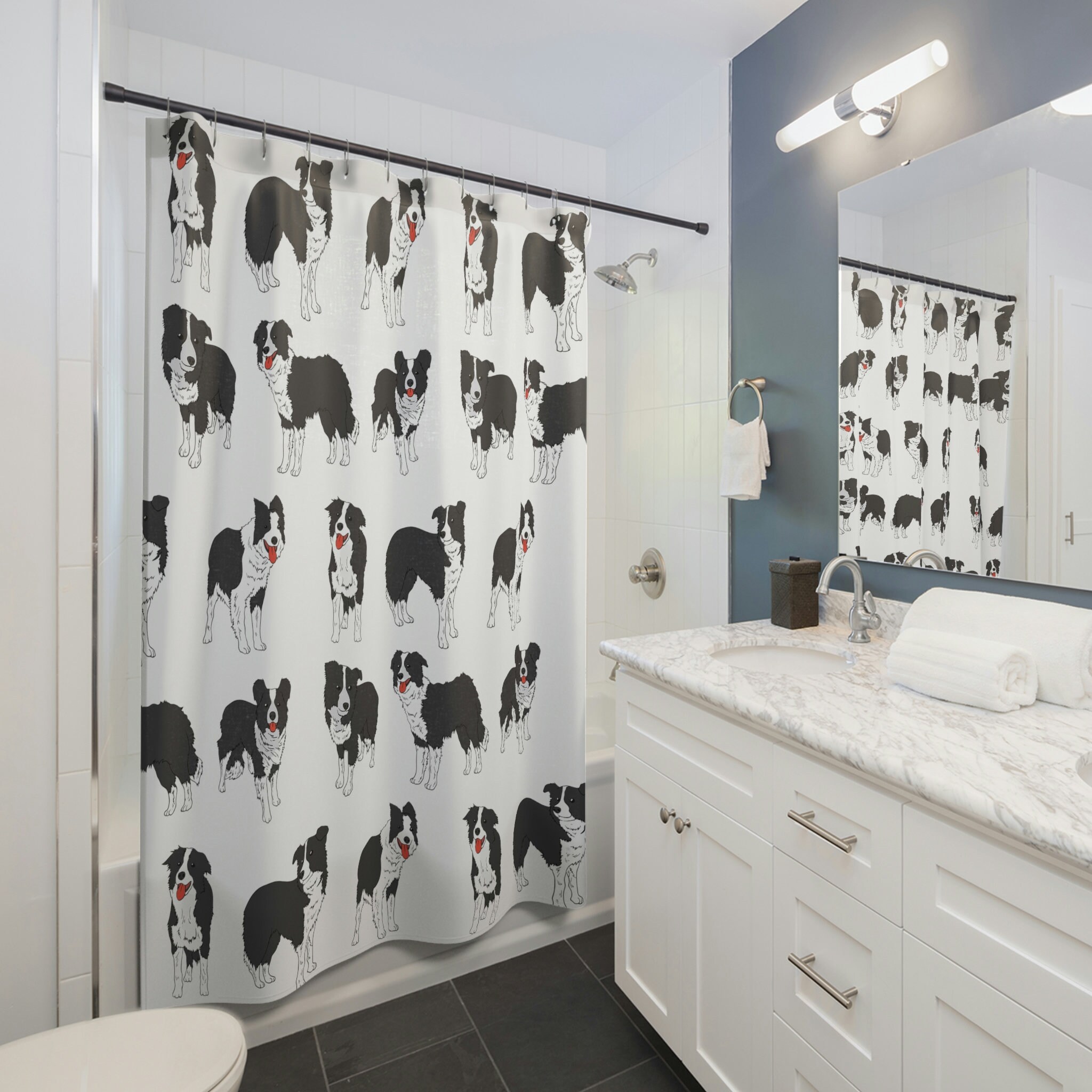 Border Collie Dog Printed Shower Curtain, Artistic And Unique Design, Perfect For Dog Owners' Bathroom Decor