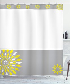Border With Flowers Geometric Pattern Shower Curtain For Modern Bathroom Decor