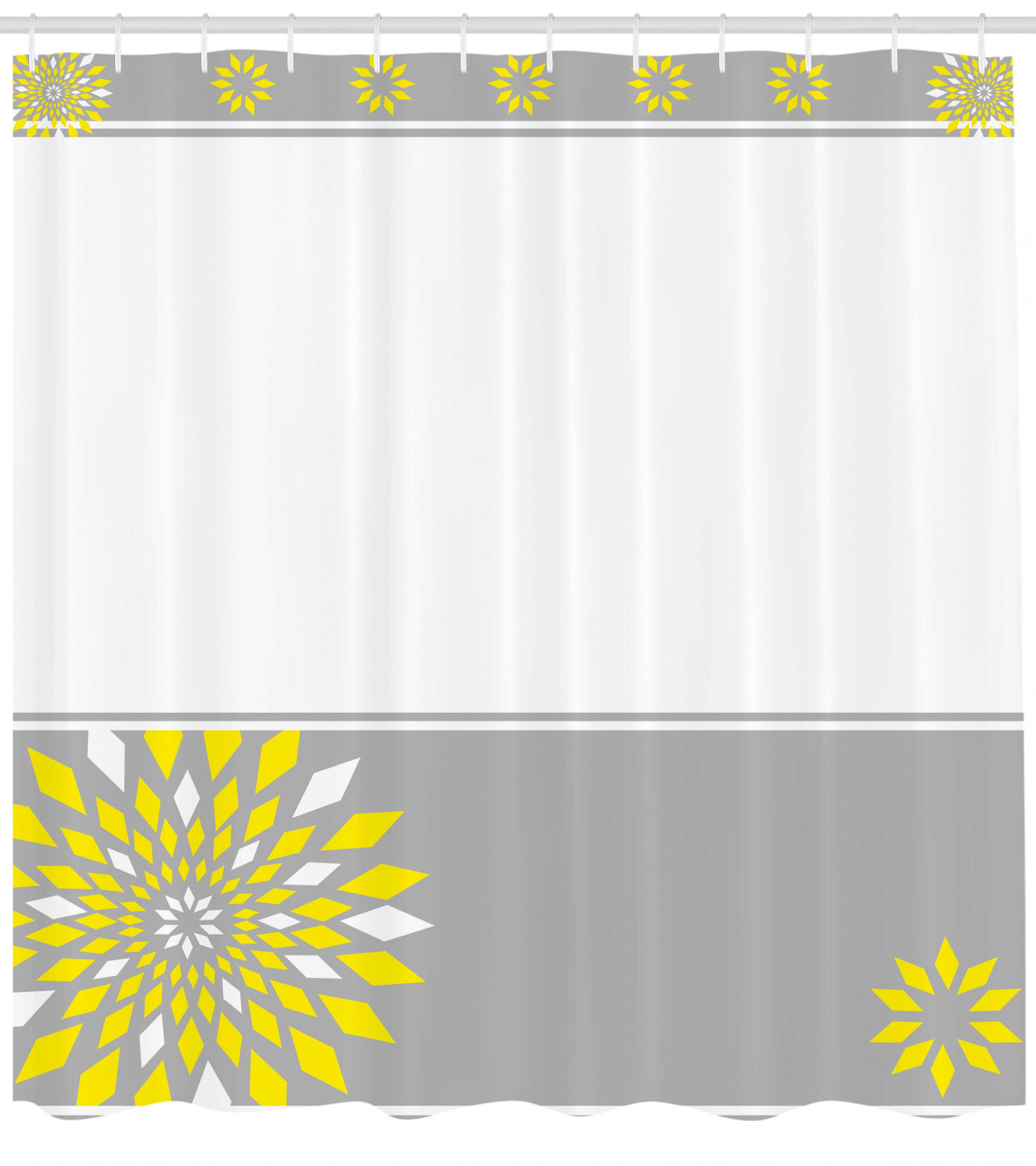 Border With Flowers Geometric Pattern Shower Curtain For Modern Bathroom Decor