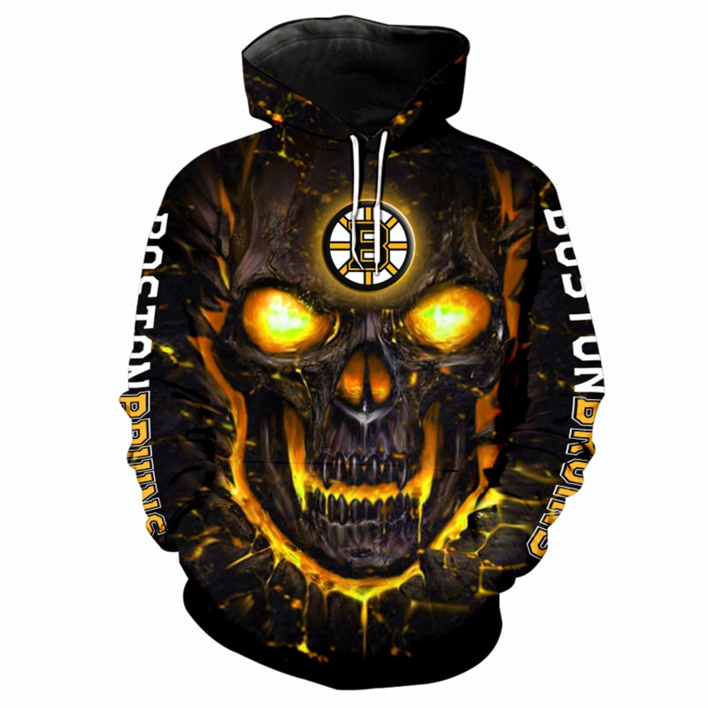 Boston Bruins Halloween Skulls Pullover Nhl All Over Print 3D Hoodie