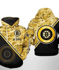 Boston Bruins Nhl Camo Team All Over Print 3D Hoodie Zipper Hoodie